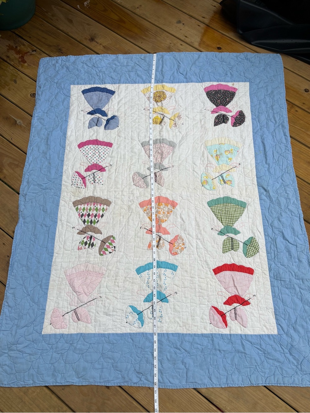 Handmade Sunbonnet Sue Appliqué Quilt Throw 49x61 Blue Patchwork Vintage - Picture 7 of 7